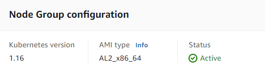 Node Group configuration. Status: Active.