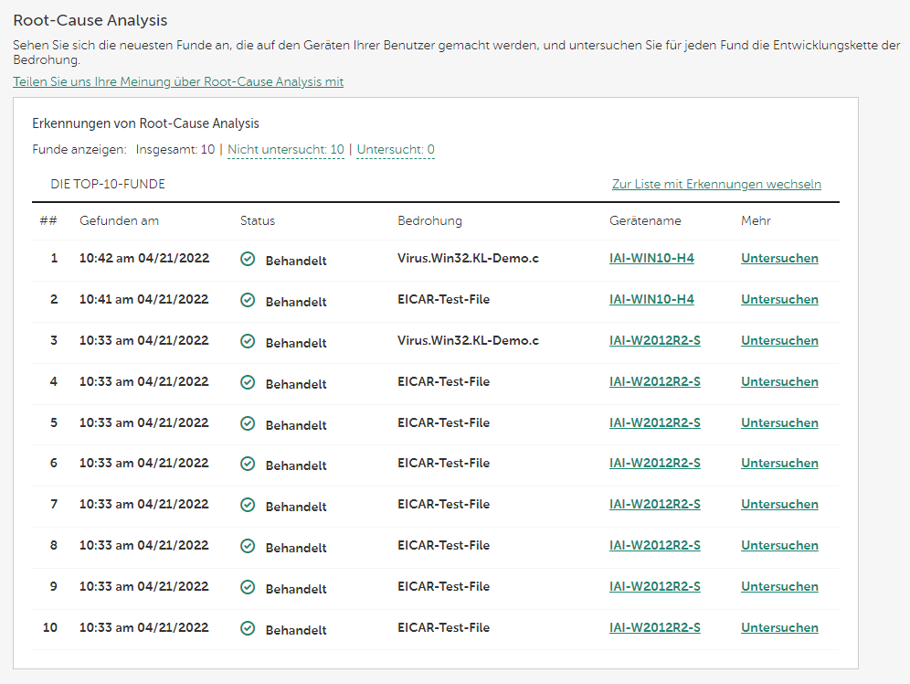 Das Widget "Root-Cause Analysis".