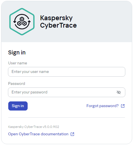 Cyber​​Trace のログインウィンドウ。