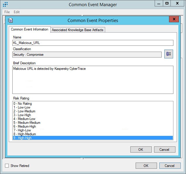 LogRhythm の［Common Event Properties］ウィンドウ。