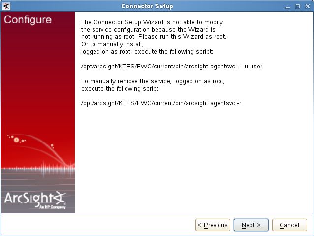 ArcSight のユーザー権限に関する警告。