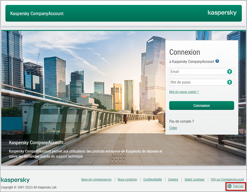 Changer la langue de l’interface dans Kaspersky CompanyAccount