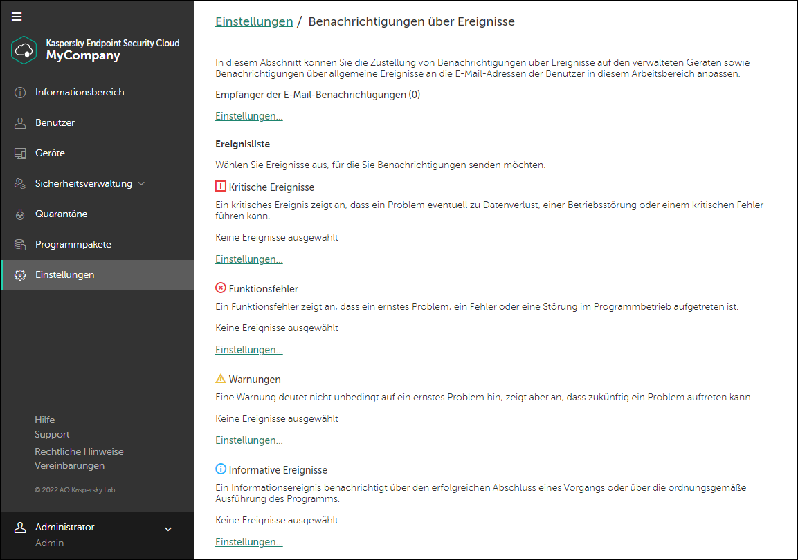 Einstellungen → Fenster "Ereignisbenachrichtigungen".