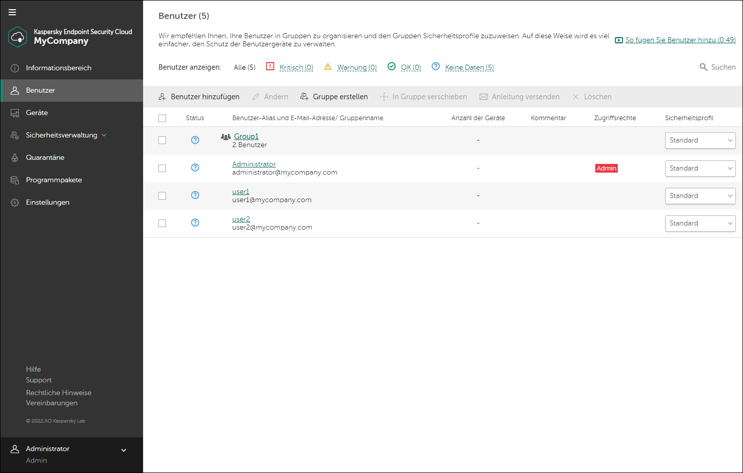 Das Fenster "Benutzer".