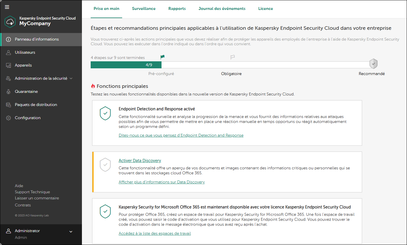 Panneau d'informations → fenêtre Prise en main.