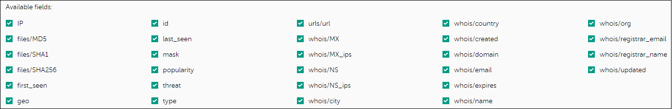 Available fields section in CyberTrace.