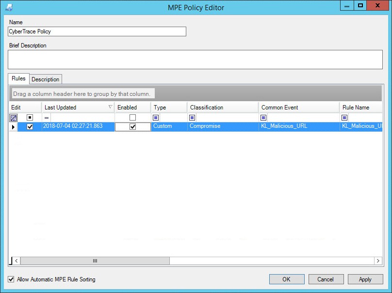 LogRhythm の［MPE Policy Editor］ウィンドウ。