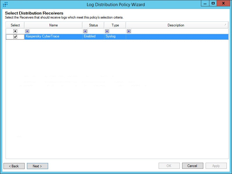 LogRhythm の［Log Distribution Policy Wizard］ウィンドウ。