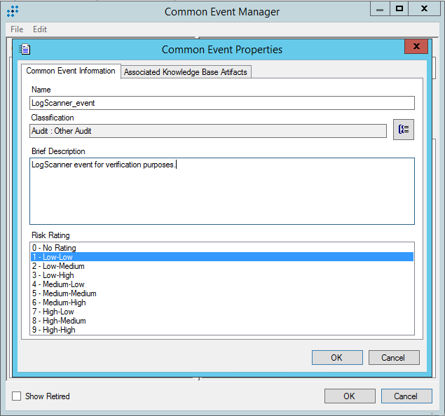 LogRhythm の［Common Event Properties］ウィンドウ。