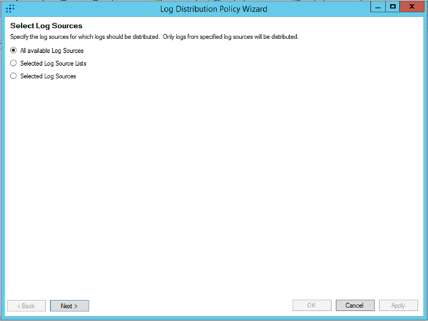 LogRhythm の［Log Distribution Policy Wizard］ウィンドウ。