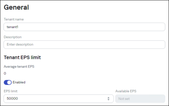 Tenant EPS limit window in CyberTrace.