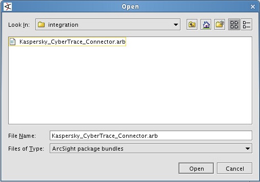 ArcSight の［Open］ウィンドウ。