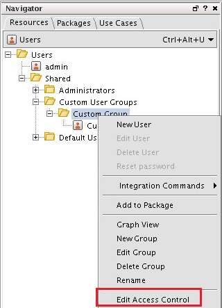 ArcSight の［Edit Access Control］メニュー項目。