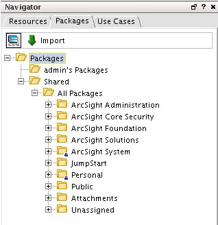 ArcSight パッケージのリスト。