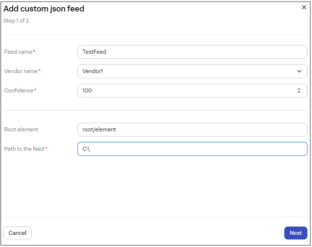 ［Custom feed］ウィンドウ。