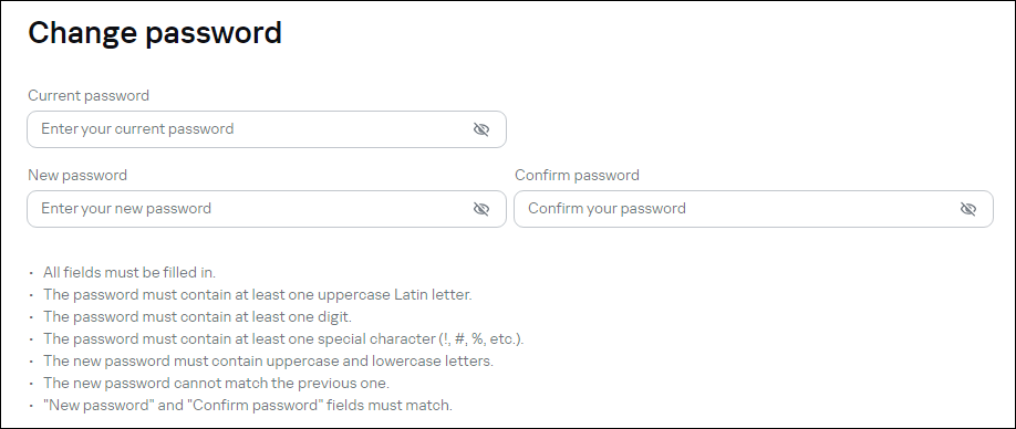 Cyber​​Trace の［Change password］ウィンドウ。