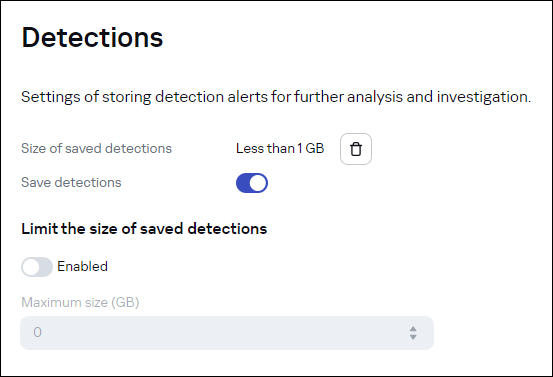 CyberTrace の［Settings］→［Detections］ページ。