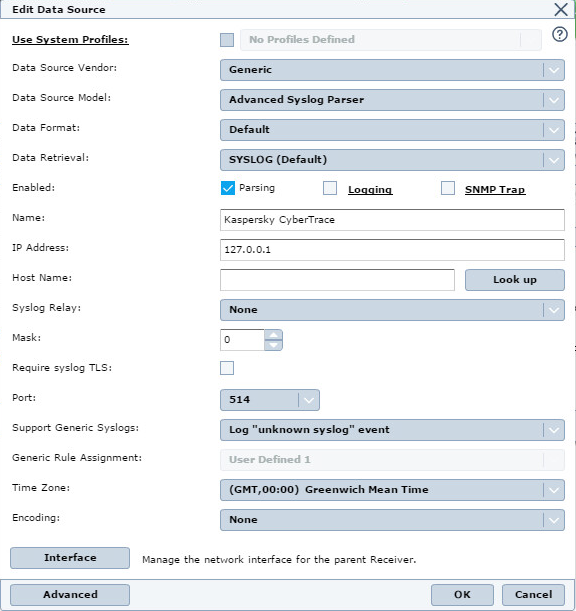 Edit Data Source window in McAfee.