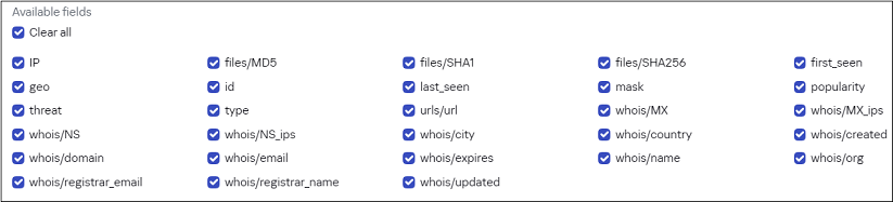 Selecting available fields for a feed in CyberTrace.