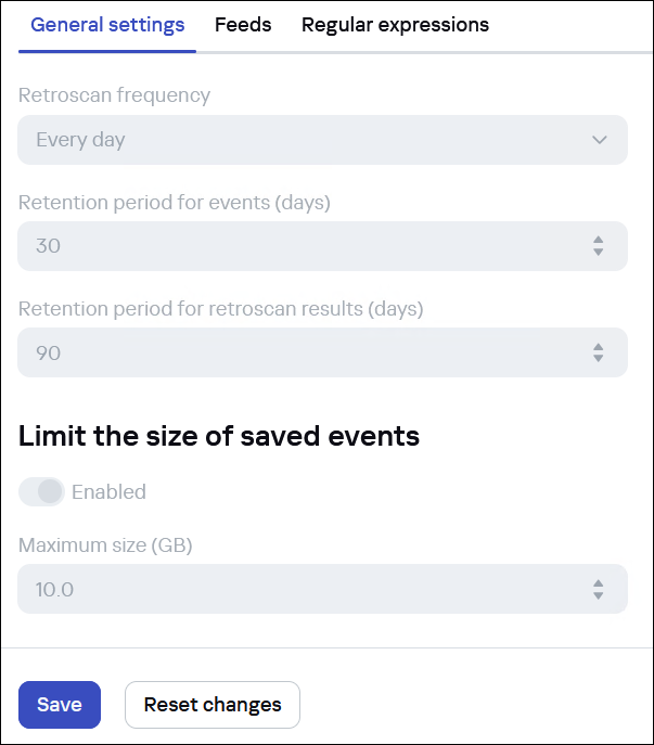 General settings tab for retroscan in CyberTrace.