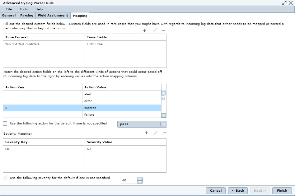 Mapping tab in McAfee.