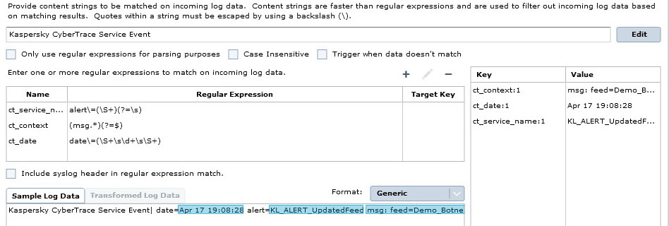 Parsing tab in McAfee.