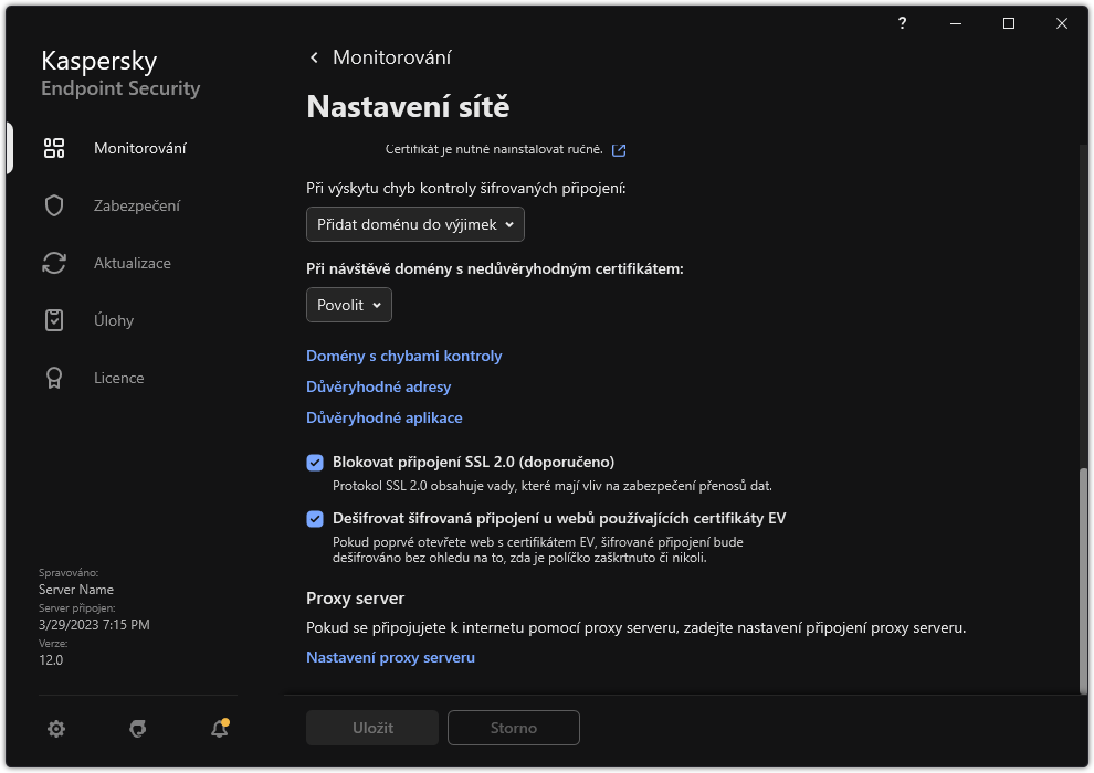 Okno Nastavení pravidla sítě aplikace.