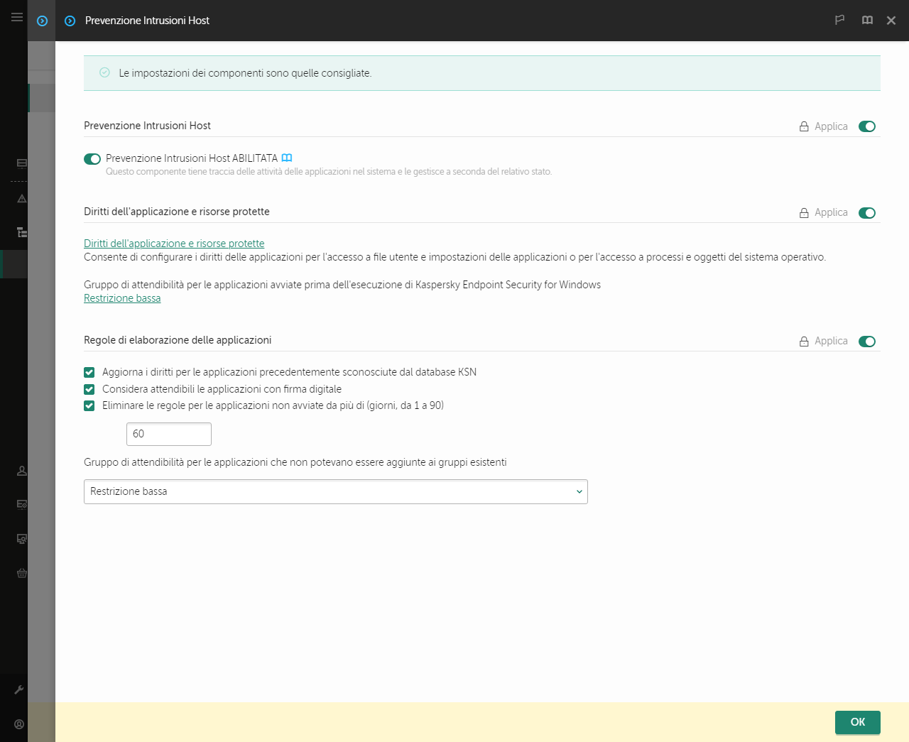 Finestra Impostazioni di Prevenzione intrusioni.