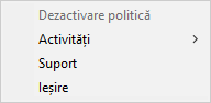 Meniu cu elemente de control al aplicației într-o interfață simplificată.