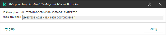 Một cửa sổ chứa khóa để khôi phục quyền truy cập ổ đĩa không thuộc hệ thống được mã hóa.