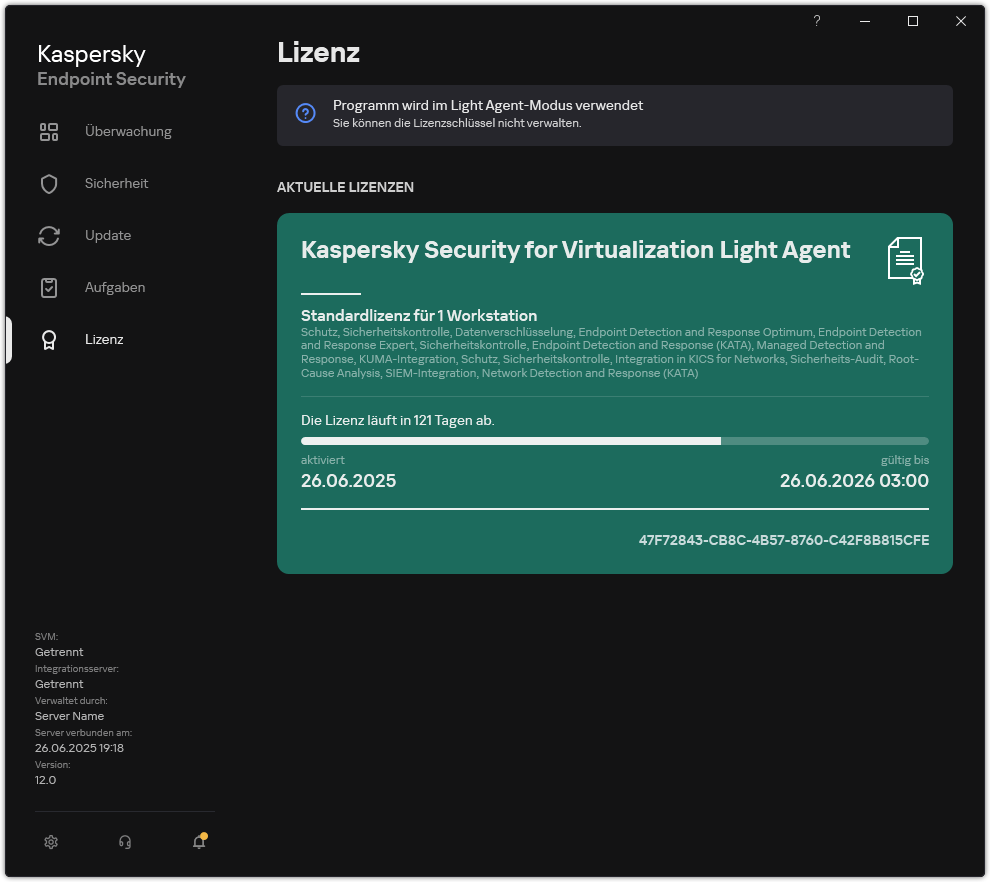 Das Fenster mit Lizenzinformationen.