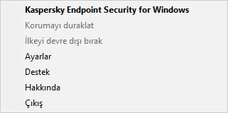 Uygulama denetim seçenekleri içeren menü.