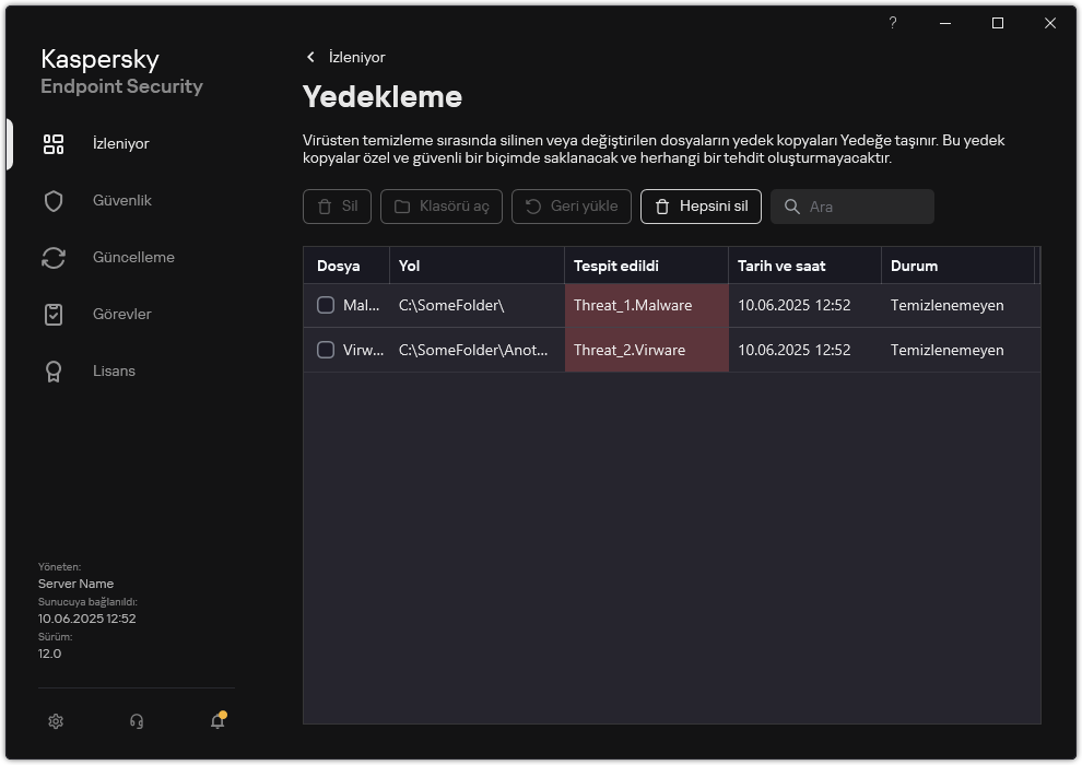 Yedekleme penceresi.