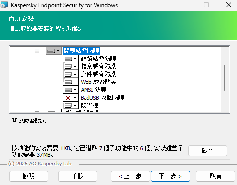 包含使用者可以選擇的元件清單的安裝程式視窗。