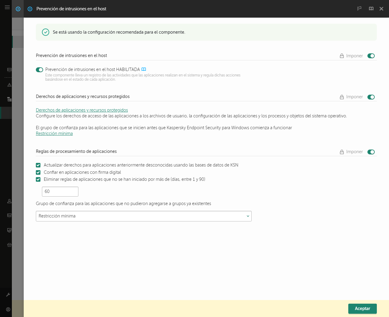 Ventana de Configuración de Prevención de intrusiones