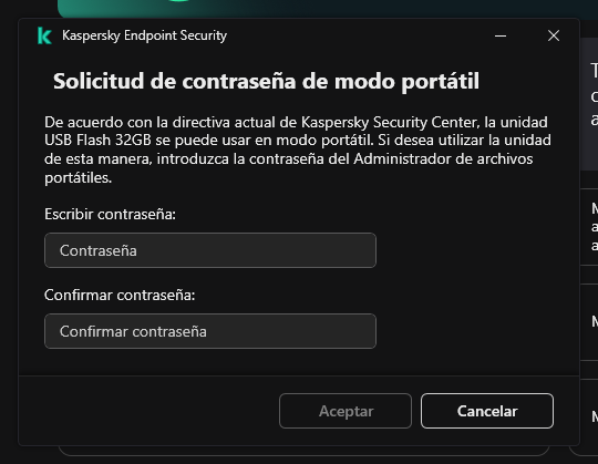 La ventana contiene campos para ingresar y confirmar la contraseña.