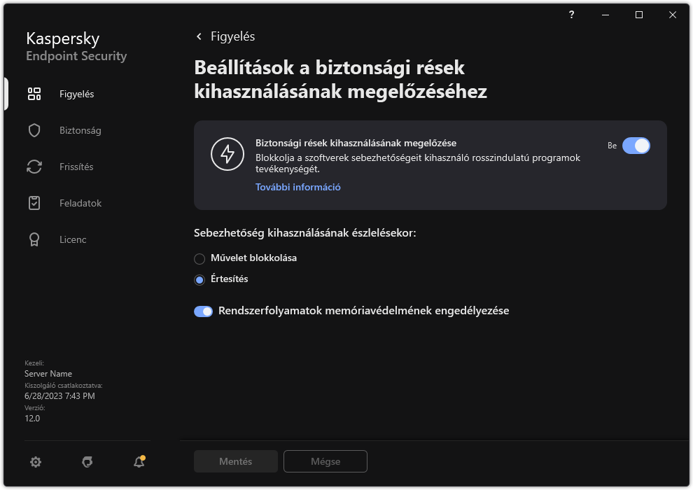 A Biztonsági rések kihasználásának megelőzése funkció ablaka