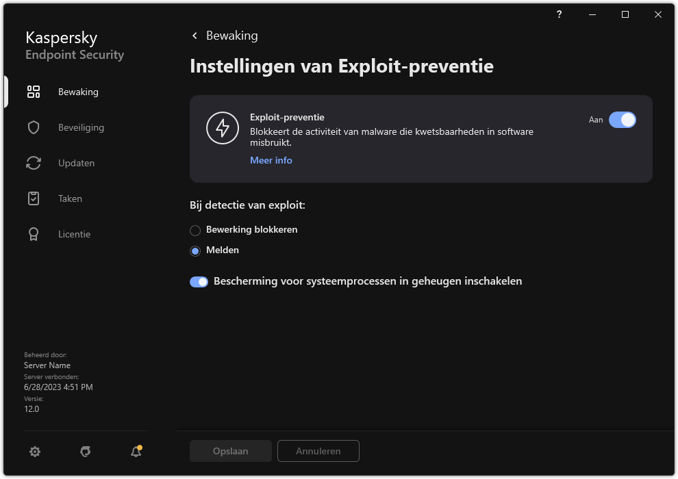 Exploit-preventie instellingenvenster