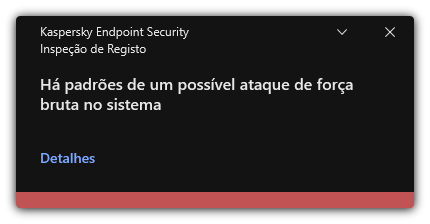 Notificação sobre possível ataque de força bruta. O utilizador pode ver informações detalhadas sobre a regra.