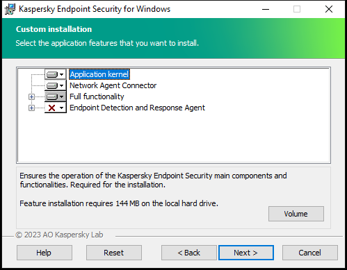 Installer window with a list of components that a user can select.