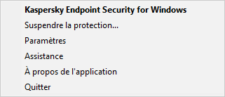 Menu avec options de contrôle de l'application.