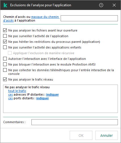 Une fenêtre avec un champ pour saisir le chemin d'accès à un fichier ou à un dossier. Des masques peuvent être utilisés.