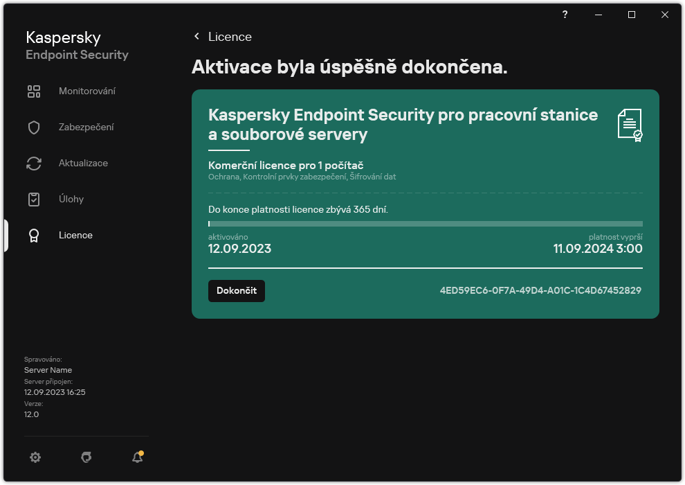 Okno obsahuje informace o licenci: datum vypršení platnosti, dostupné funkce a další informace.