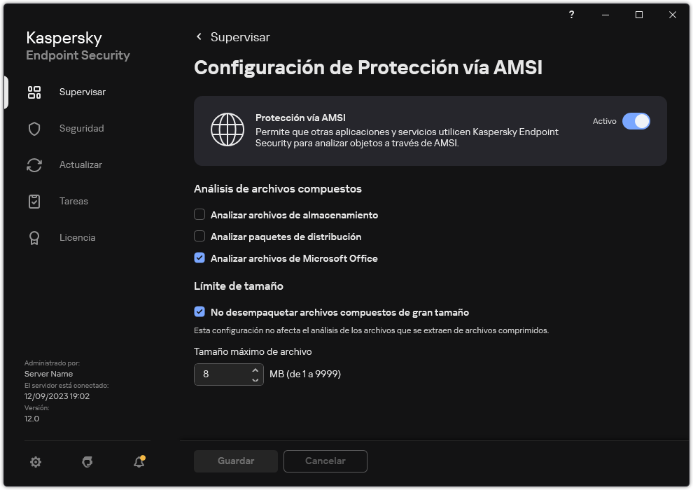 Ventana de Configuración de Protección vía AMSI.