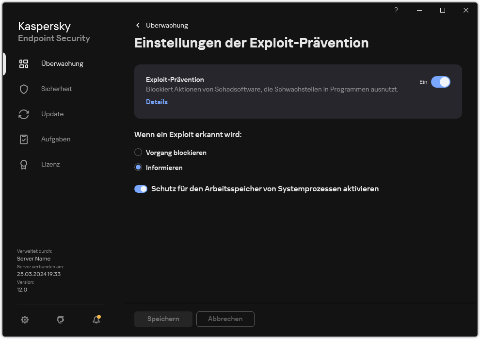 Fenster mit den Einstellungen der &bdquo;Exploit-Prävention&ldquo;