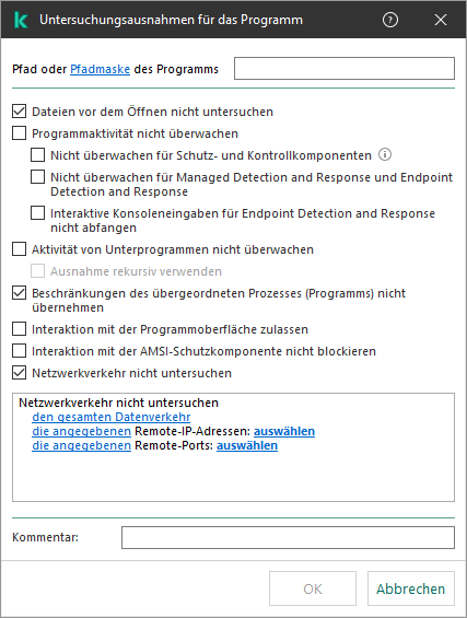 Ein Fenster mit einem Eingabefeld für den Datei- oder Ordnerpfad. Es können Masken verwendet werden.