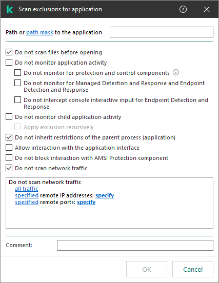 A window with a field for entering the path to a file or folder. Masks can be used.