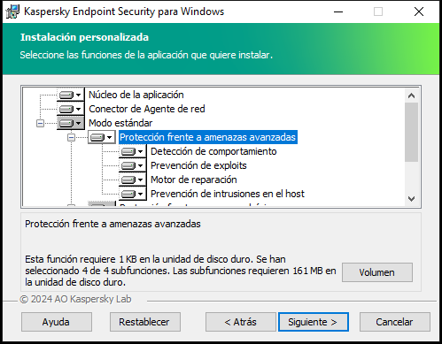Ventana del instalador con una lista de componentes que un usuario puede seleccionar.