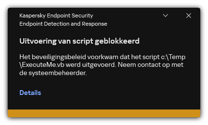Melding over geblokkeerde uitvoering van script. De gebruiker kan gedetailleerde informatie over de regel bekijken.