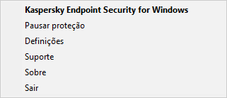 Menu com opções de controlo das aplicações.